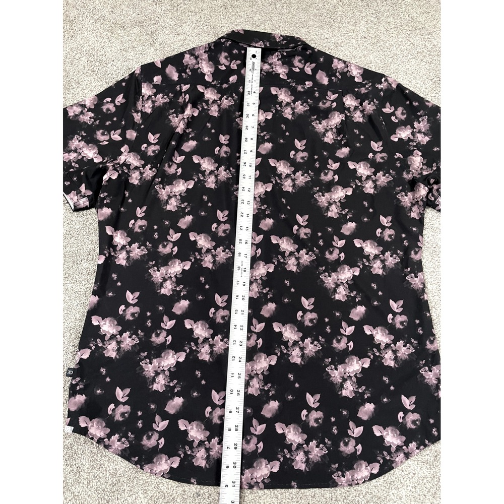 7 Diamonds Shirt Mens XL Button Down Short Sleeve Floral 4 Way Stretch Black Top - Picture 8 of 8